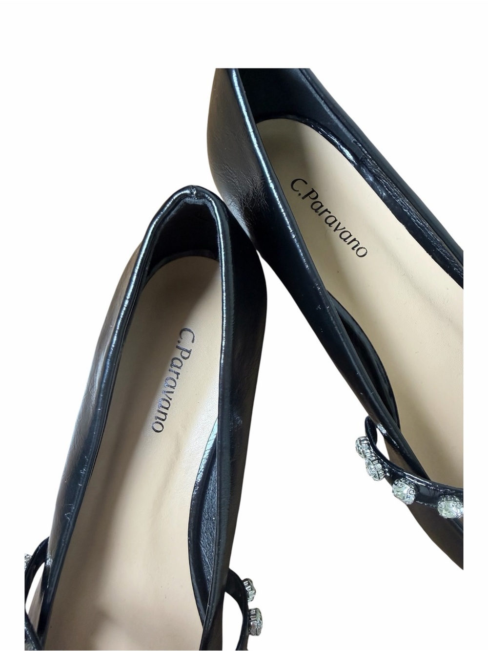 C. Paravano Black Crystal Mary Jane Flats Pointed Toe Lambskin EU 38 US 7.5 - Picture 6 of 12